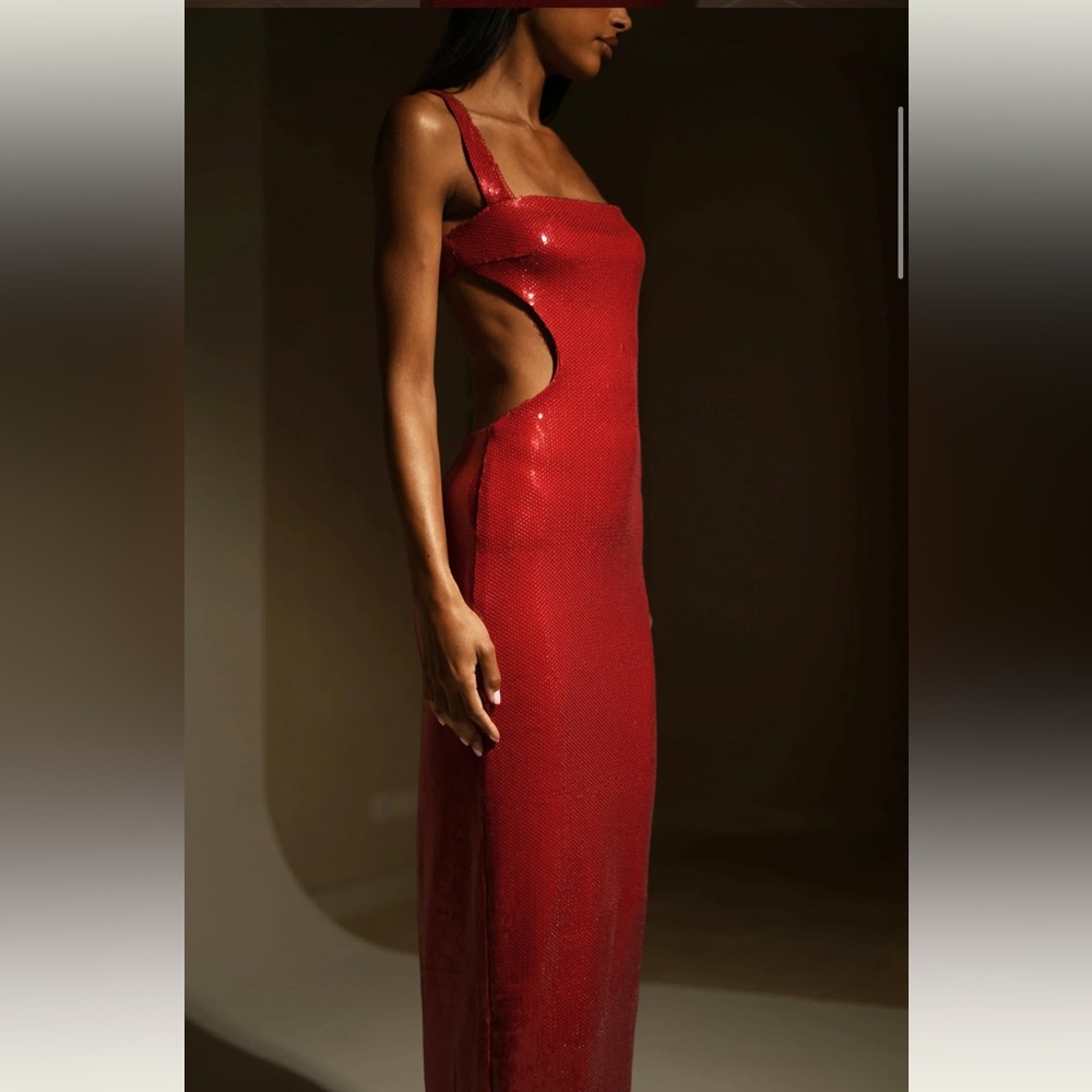 Meshki sold out red sequin cut out gown dress